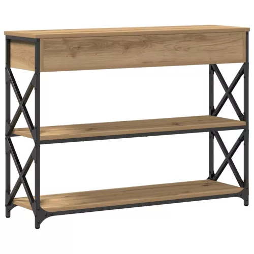 Konzol Asztal fiókkal polcokkal kézműves tölgy 100 x 28 x 75 cm