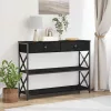 Konzol Asztal Musta tammi 100 x 28 x 75 cm Műgyantás fa és fém