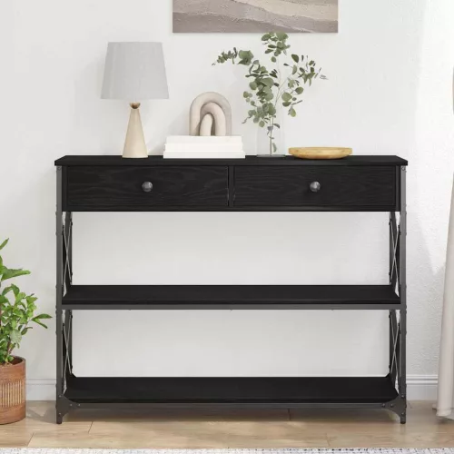 Konzol Asztal Musta tammi 100 x 28 x 75 cm Műgyantás fa és fém