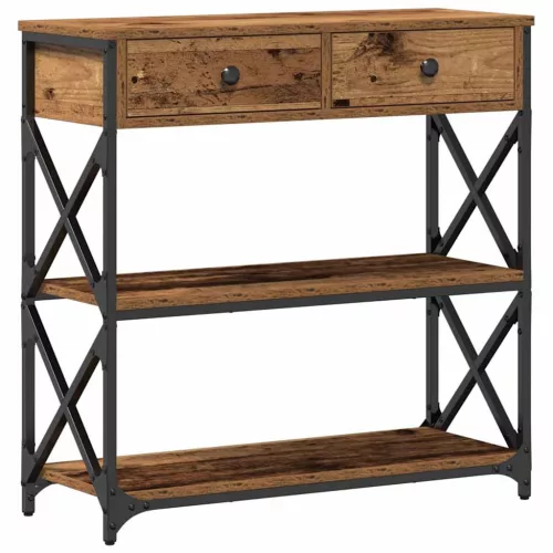 Konzol Asztal Régi fa 75 x 28 x 75 cm Műgyantás fa és fém