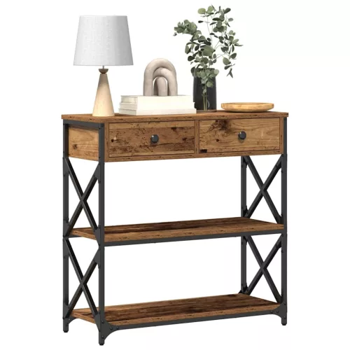 Konzol Asztal Régi fa 75 x 28 x 75 cm Műgyantás fa és fém