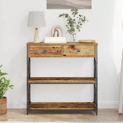 Konzol Asztal Régi fa 75 x 28 x 75 cm Műgyantás fa és fém