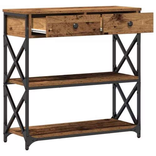 Konzol Asztal Régi fa 75 x 28 x 75 cm Műgyantás fa és fém