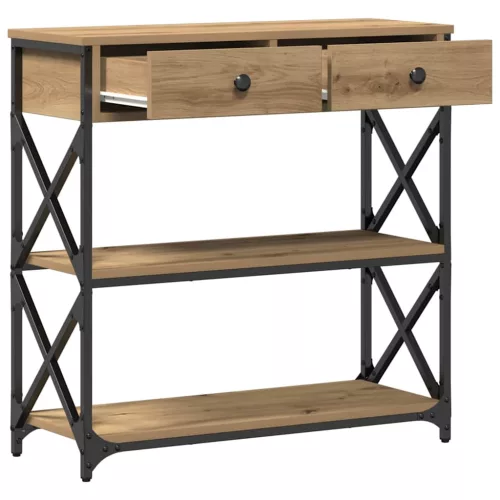 Konzol Asztal fiókkal polcokkal kézműves tölgy 75 x 28 x 75 cm
