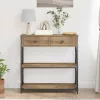 Konzol Asztal fiókkal polcokkal kézműves tölgy 75 x 28 x 75 cm