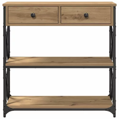 Konzol Asztal fiókkal polcokkal kézműves tölgy 75 x 28 x 75 cm