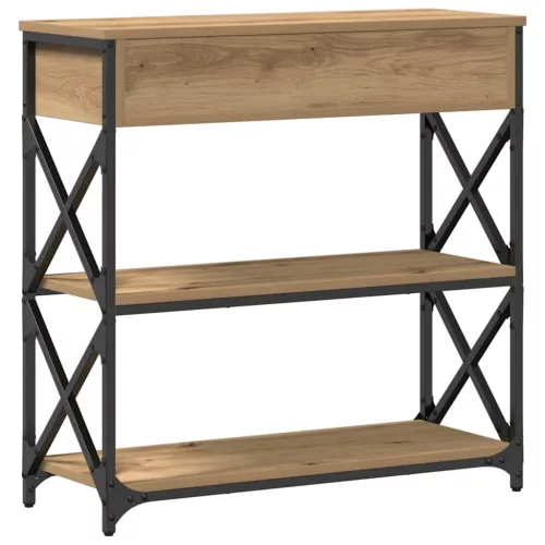 Konzol Asztal fiókkal polcokkal kézműves tölgy 75 x 28 x 75 cm