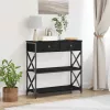 Konzol Asztal Musta tammi 75 x 28 x 75 cm Műgyantás fa és fém