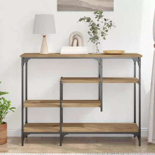 Konzolasztal polcokkal kézműves tölgy 100 x 35 x 75 cm