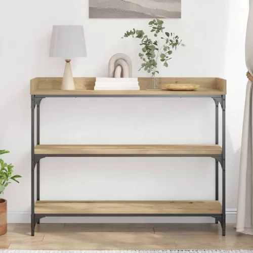 Konzolasztal polcokkal kézműves tölgy 100 x 30 x 80 cm