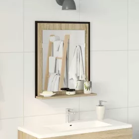   Fürdőszobai tükör polcokkal Fekete 50 x 12 x 60 cm Faanyag