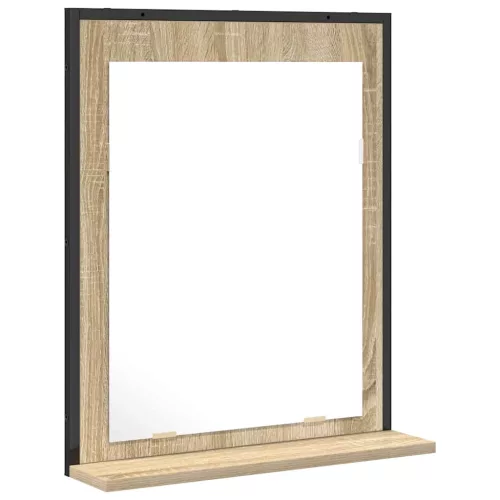 Fürdőszobai tükör polcokkal Fekete 50 x 12 x 60 cm Faanyag