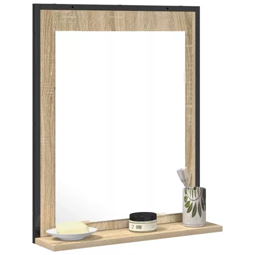 Fürdőszobai tükör polcokkal Fekete 50 x 12 x 60 cm Faanyag