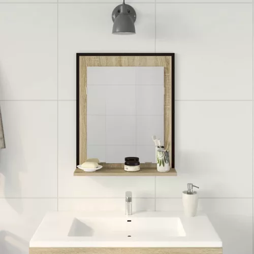 Fürdőszobai tükör polcokkal Fekete 50 x 12 x 60 cm Faanyag