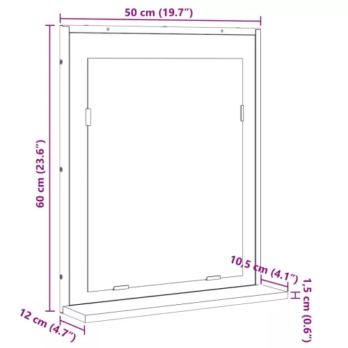 Fürdőszobai tükör polcokkal Fekete 50 x 12 x 60 cm Faanyag