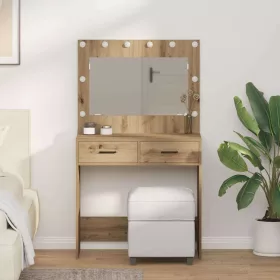   Sminkasztal fiókkal kézműves tölgy 78.5 x 41 x 135 cm Faanyag