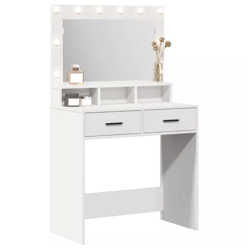 Sminktükör fiókkal polcokkal Fehér 79 x 41 x 135 cm Faanyag