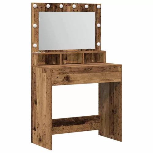 Sminkasztal polcokkal tükörrel Régi fa 79 x 41 x 135 cm Faanyag
