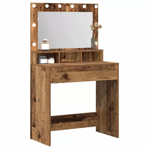 Sminkasztal polcokkal tükörrel Régi fa 79 x 41 x 135 cm Faanyag