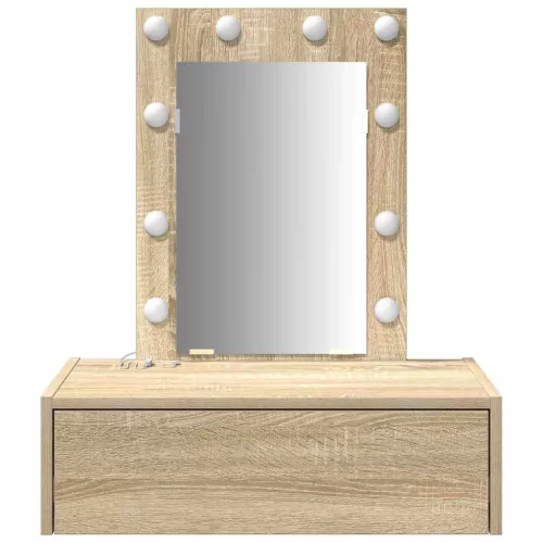 Öltözködőasztal LED -es lámpákkal Barna 60 x 40 x 70 cm Faanyag