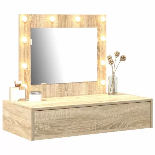 Öltözködőasztal LED -es lámpákkal Barna 83 x 40 x 70 cm Faanyag