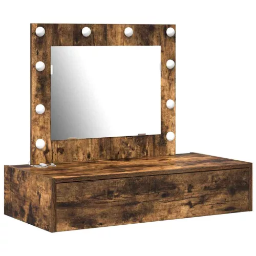 Öltözködőasztal LED -es lámpákkal Barna 83 x 40 x 70 cm Faanyag