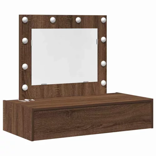 Öltözködőasztal LED -es lámpákkal Barna 83 x 40 x 70 cm Faanyag