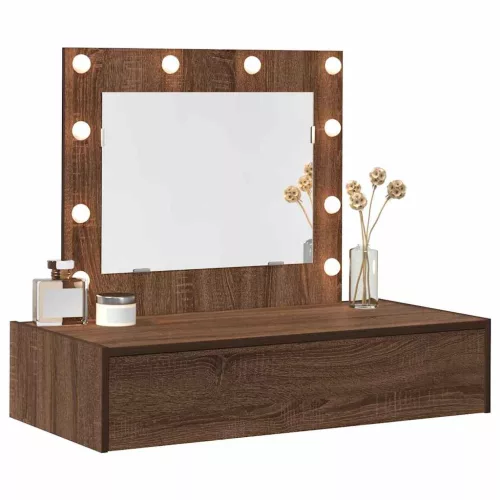 Öltözködőasztal LED -es lámpákkal Barna 83 x 40 x 70 cm Faanyag