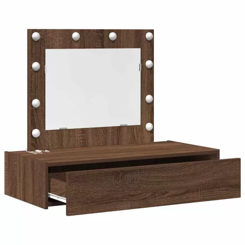 Öltözködőasztal LED -es lámpákkal Barna 83 x 40 x 70 cm Faanyag