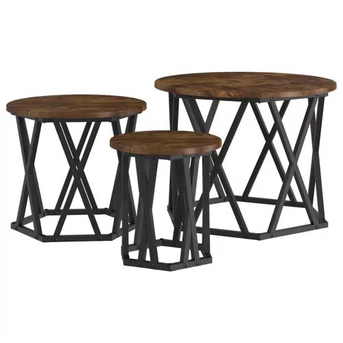 Fészek oldalsó asztal 3 pcs Füstölt tölgy 53 x 53 x 40 cm