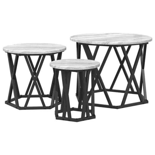 Fészek oldalsó asztal 3 pcs Szürke sonoma 53 x 53 x 40 cm