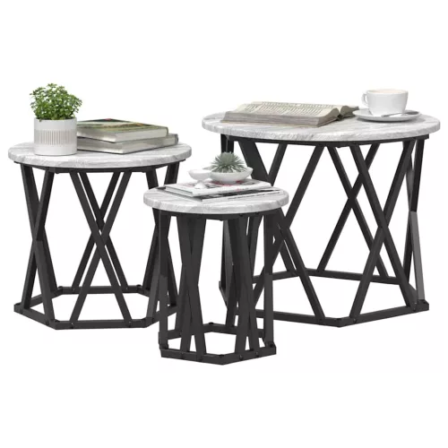 Fészek oldalsó asztal 3 pcs Szürke sonoma 53 x 53 x 40 cm