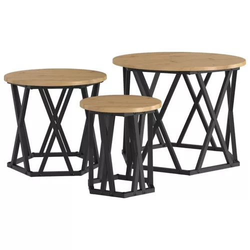 Fészek oldalsó asztal 3 pcs kézműves tölgy 53 x 53 x 40 cm