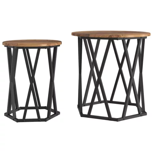 Dohányzóasztal 2 pcs Régi fa 50 x 50 x 50 cm Műszaki fa és acél