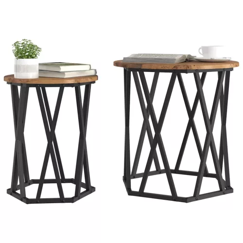 Dohányzóasztal 2 pcs Régi fa 50 x 50 x 50 cm Műszaki fa és acél