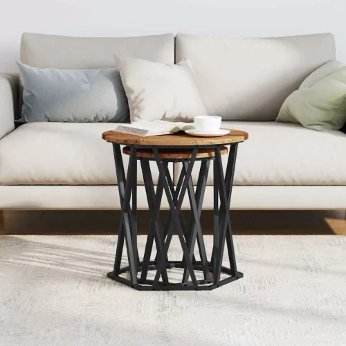 Dohányzóasztal 2 pcs Régi fa 50 x 50 x 50 cm Műszaki fa és acél