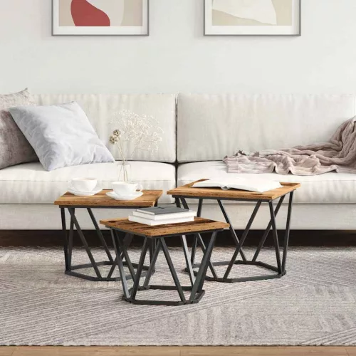 Dohányzóasztal 3 pcs Régi fa 50 x 50 x 40 cm Műszaki fa és acél