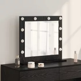   Toalett Tükör LED -es lámpákkal Fekete tölgy 60 x 55 x 18 cm