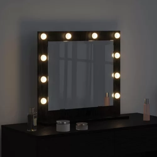 Toalett Tükör LED -es lámpákkal Fekete tölgy 60 x 55 x 18 cm