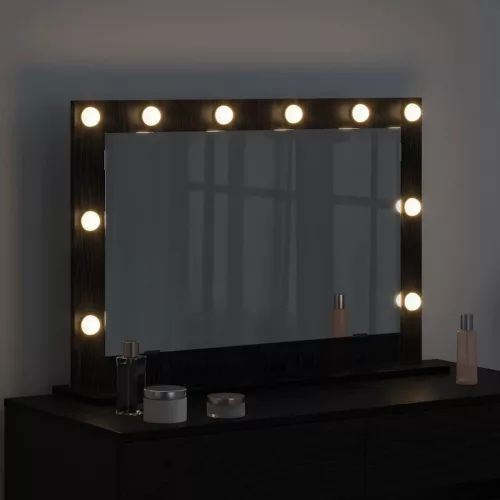 Toalett Tükör LED -es lámpákkal Fekete tölgy 80 x 15 x 18 cm