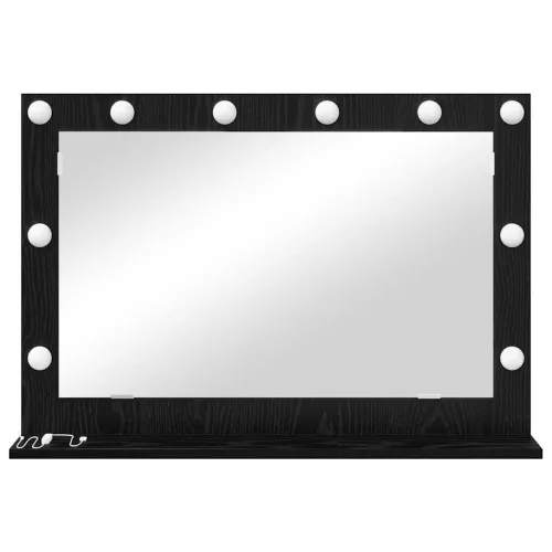 Toalett Tükör LED -es lámpákkal Fekete tölgy 80 x 15 x 18 cm