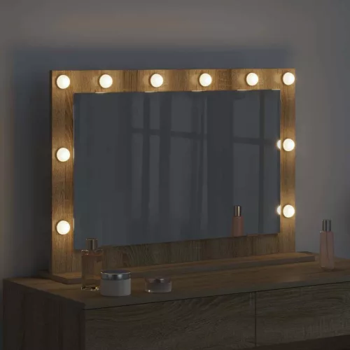 Toalett Tükör LED -es lámpákkal Sonoma tölgy 80 x 55 x 18 cm