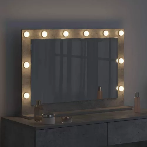 Toalett Tükör LED -es lámpákkal Beton Szürke 80 x 55 x 18 cm