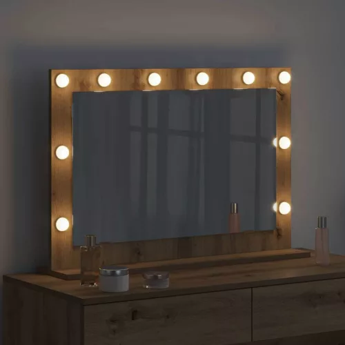 Toalett Tükör LED -es lámpákkal Artisan tölgy 80 x 55 x 18 cm