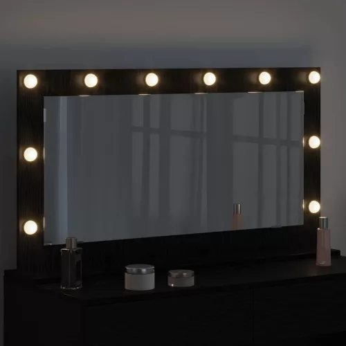 Toalett Tükör LED -es lámpákkal Fekete tölgy 100 x 55 x 18 cm