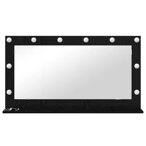 Toalett Tükör LED -es lámpákkal Fekete tölgy 100 x 55 x 18 cm