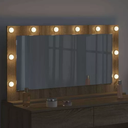 Toalett Tükör LED -es lámpákkal Sonoma tölgy 100 x 55 x 18 cm