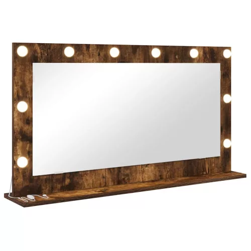 Toalett Tükör LED -es lámpákkal Füstölt tölgy 100 x 55 x 18 cm