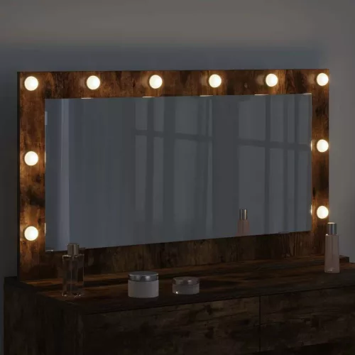 Toalett Tükör LED -es lámpákkal Füstölt tölgy 100 x 55 x 18 cm