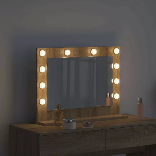 Toalett Tükör LED -es lámpákkal Sonoma tölgy 60 x 45 x 18 cm